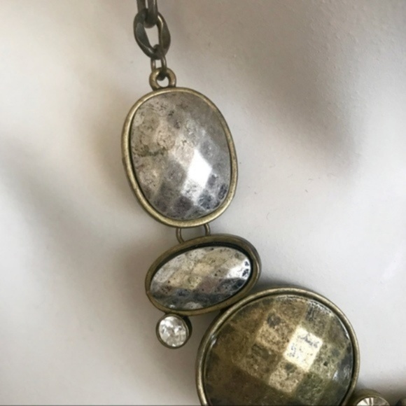 VINTAGE Glam Statement Modernist Chunky Chain Crystal Silver Gold Necklace Large - Picture 4 of 4